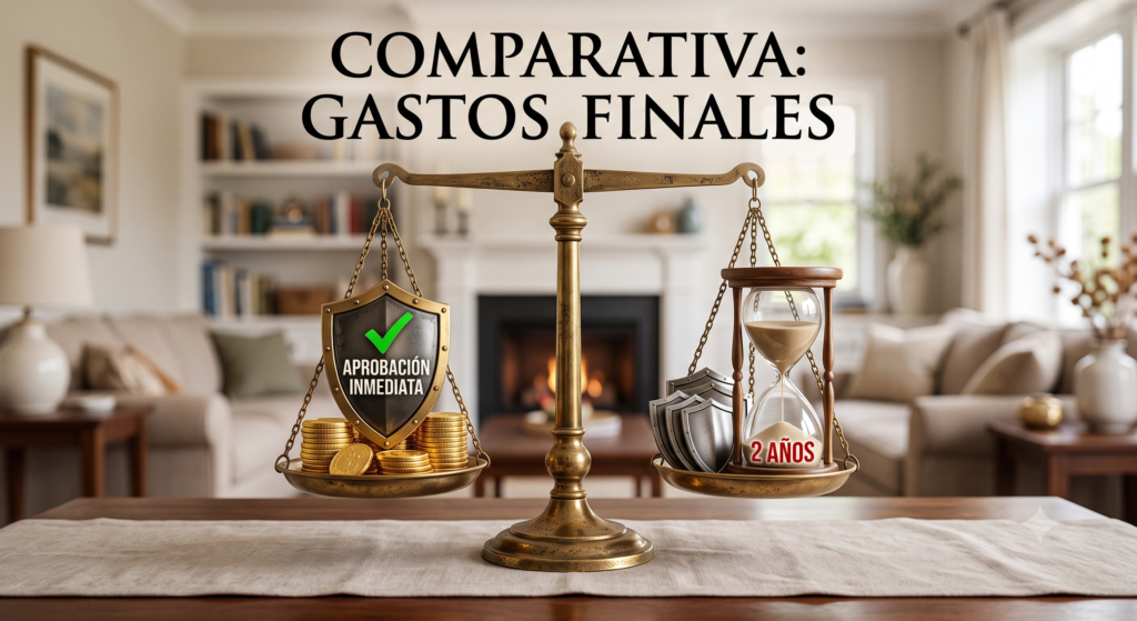 Una balanza equilibrando las características clave de Colonial Penn y AARP, mostrando cobertura inmediata y mayor valor frente a aceptación garantizada con periodo de espera.