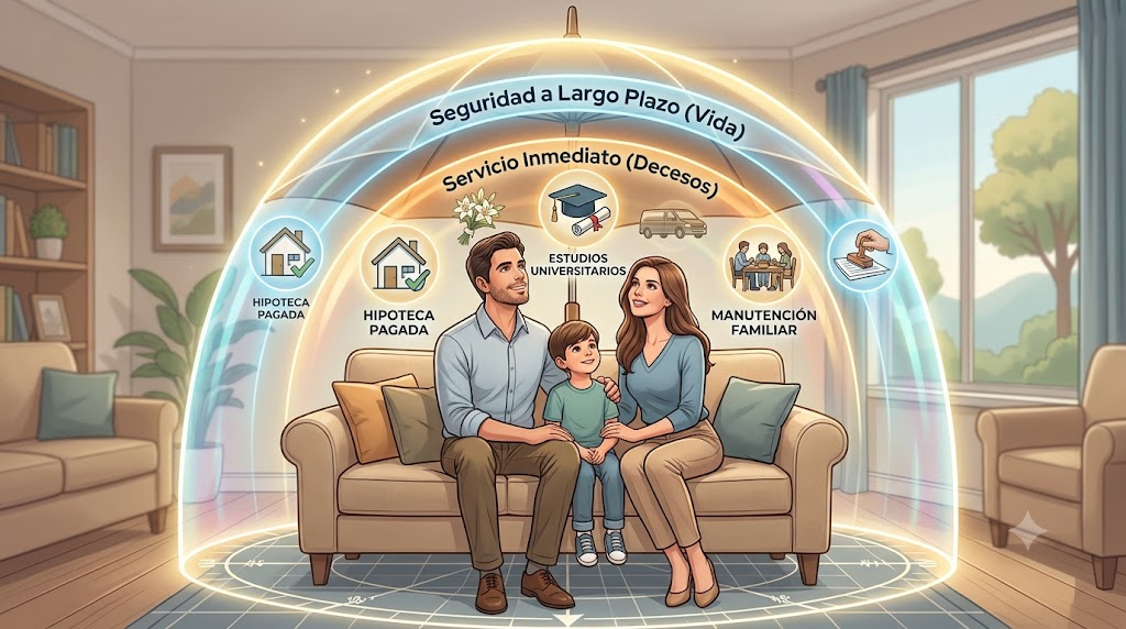 Esquema de protección complementaria 360 grados uniendo seguros de vida y decesos